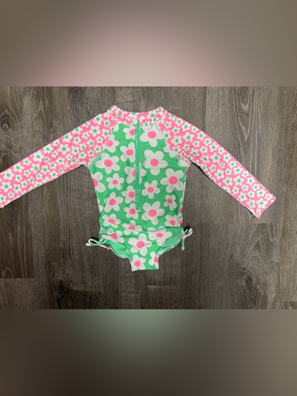 jumping beans Pink & Green Floral Long Sleeve Swimsuit